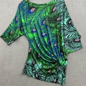 MT Collection Size XL Off Shoulder Dress Cover Up Peacock Print NWT